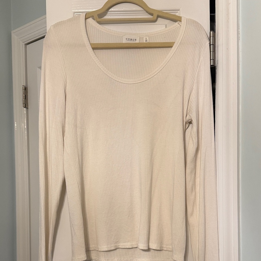 Cyrus Cream Long Sleeve Ribbed Top